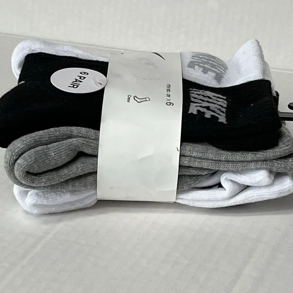 Nike Kids Performance Crew Cushioned Training Socks Sz XS 5-7 Shoe 10C-3Y 6-Pack